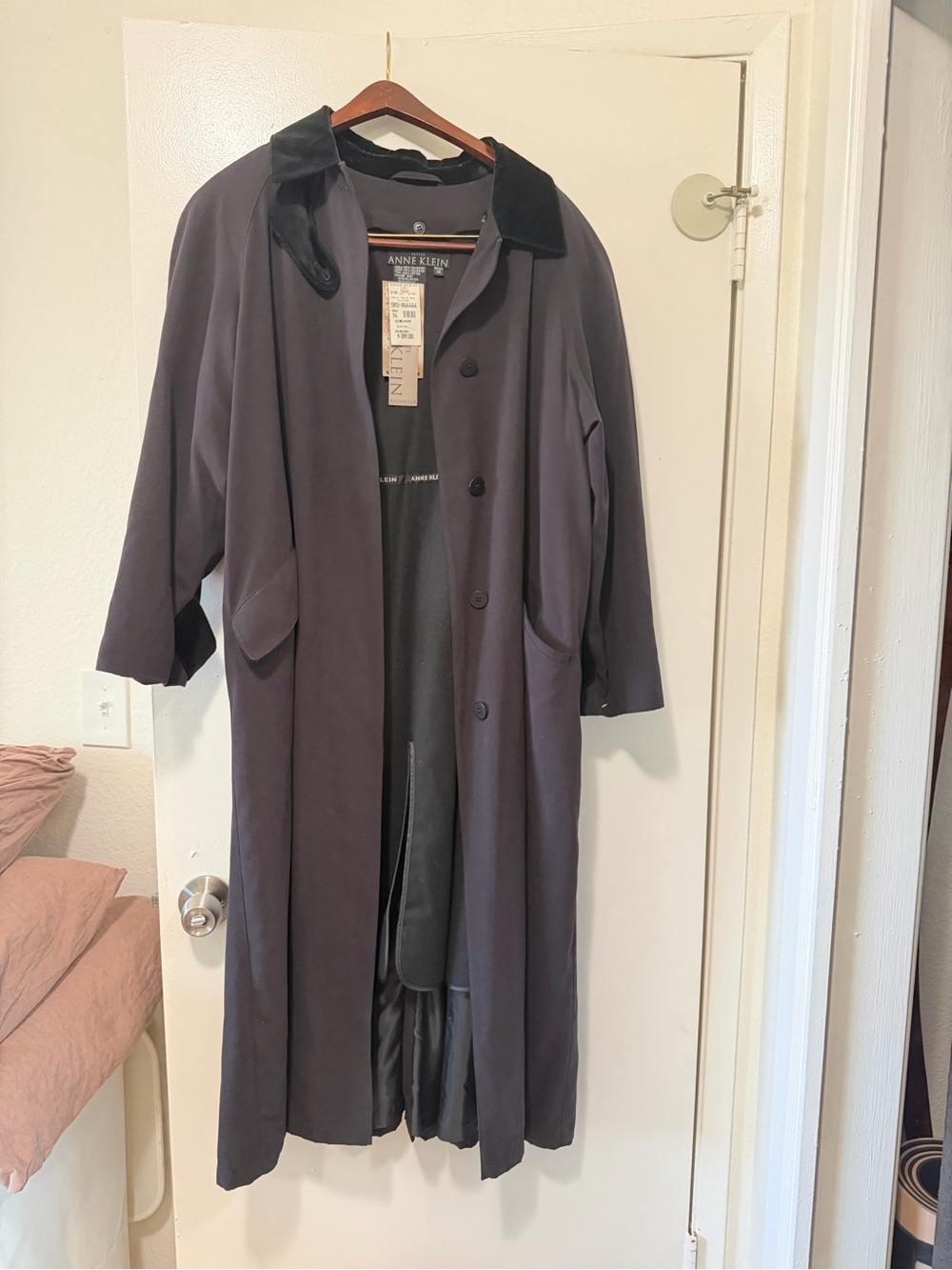 NWT Vintage Anne Klein II Long Trench Coat Velvet Collar
